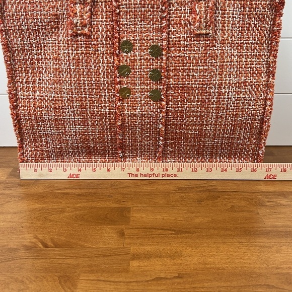 Kooreloo tweed large tote in orange leather handles shoulder bag gold buttons - Picture 3 of 12